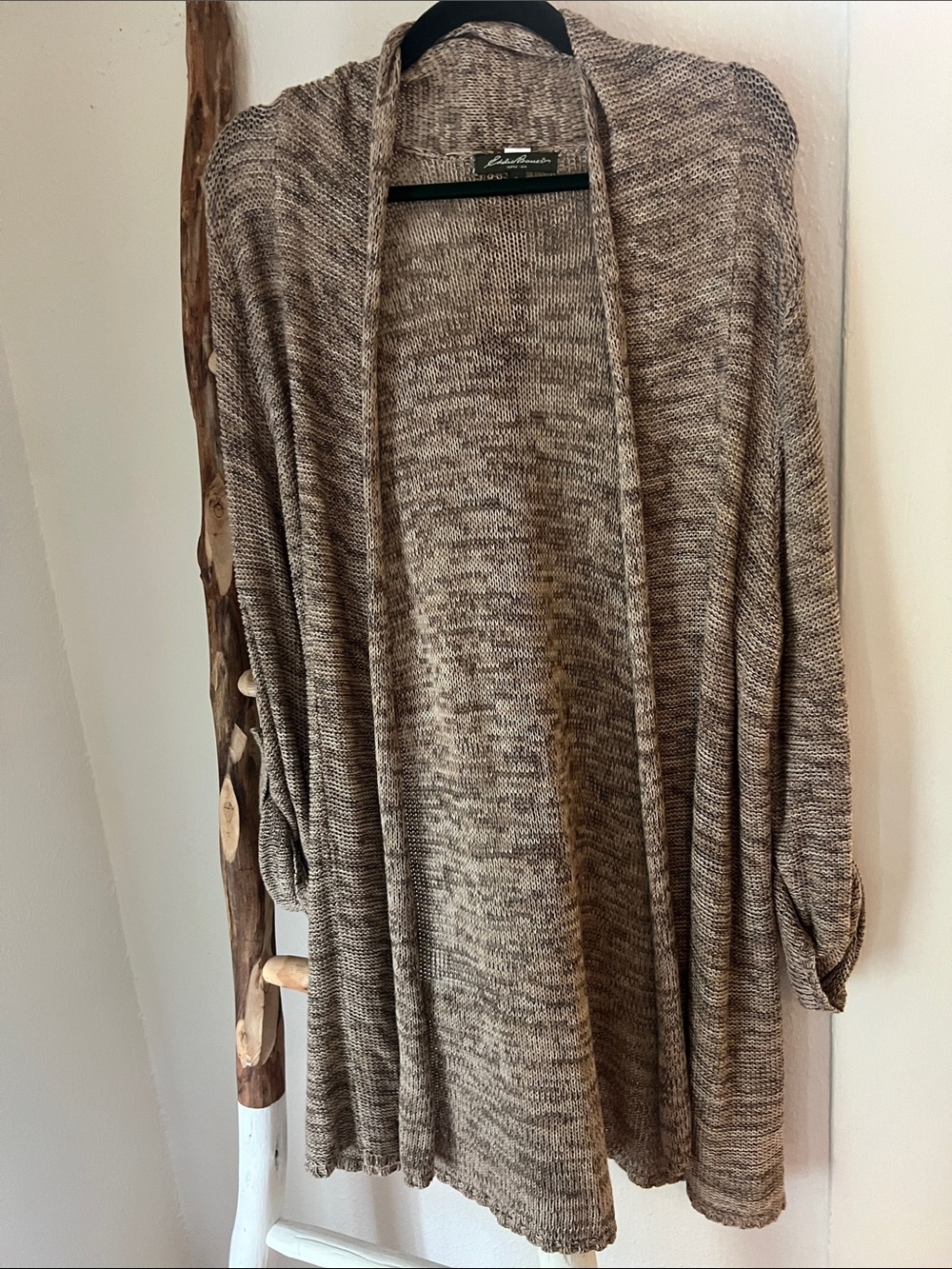 Eddie Bauer Brown Taupe Open-Front Soft Cotton Long Open Front Cardigan XL